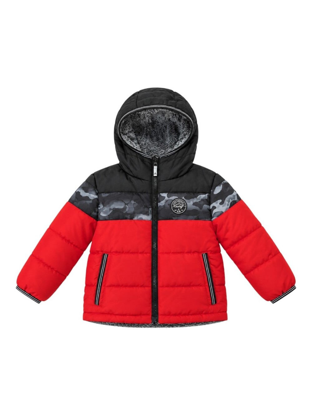 Gerry Kids Red Black Gray Puffer Puffy Warm Coat Hood Fuzzy Cozy Toddler boy 2T